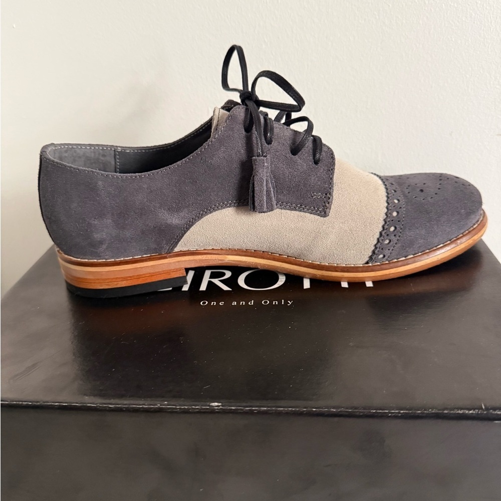 New Girotti Men’s Suede Oxford Lace Up Shoes Gray Cream Two Tone US 7 l 40 - Picture 7 of 10